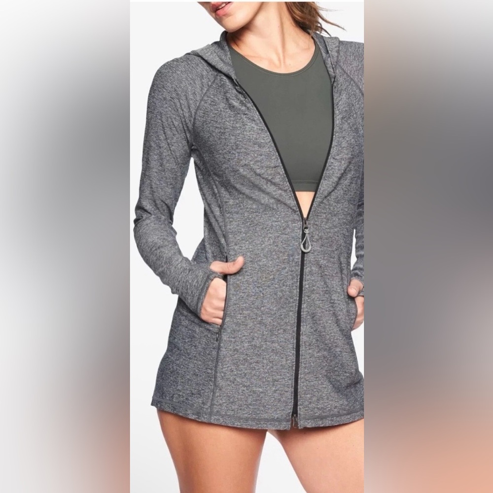 Athleta Heathered Gray Full-Zip Hooded Jacket